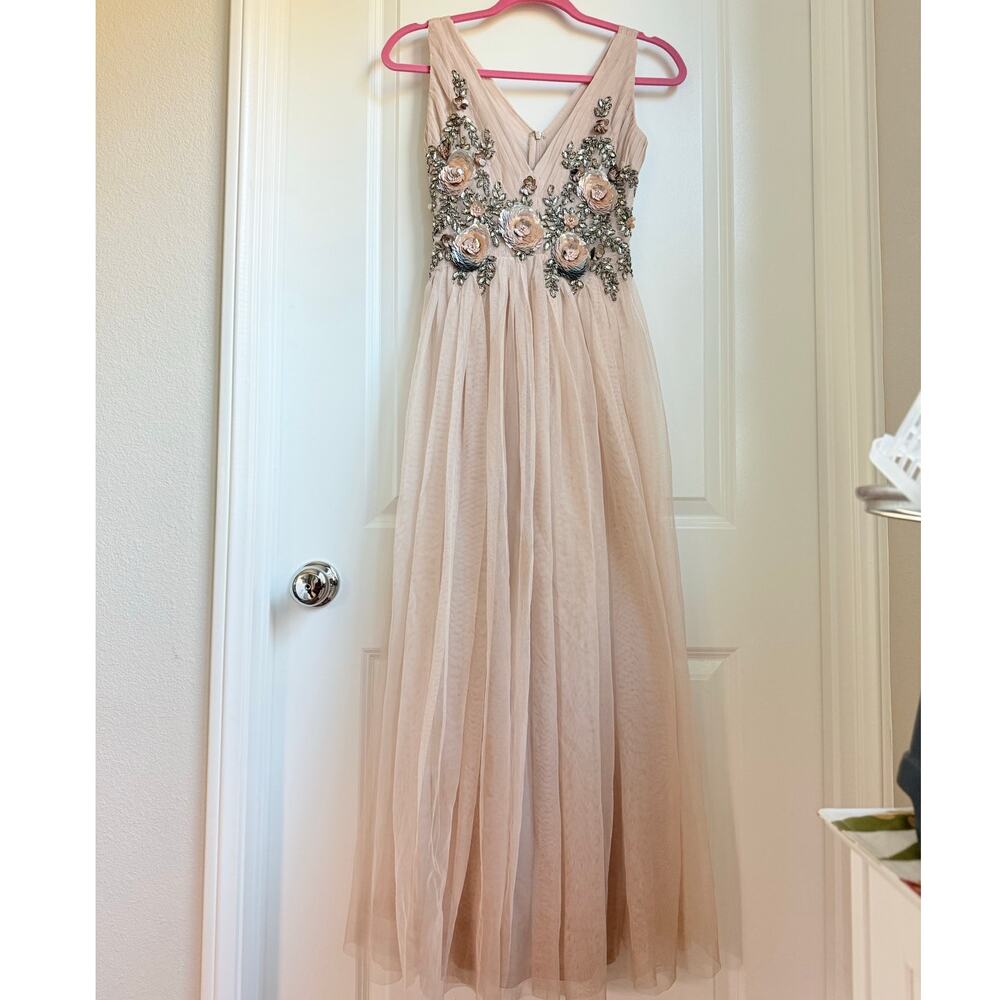 BHLDN ISABEL MAXI DRESS SIZE 0 Z434-5 Lace Beading Bridal Wedding